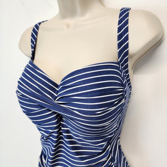 Niptuck One Piece Swim Suit Size 12 Blue White Striped Multi Fit Cup Ruched - Picture 3 of 10